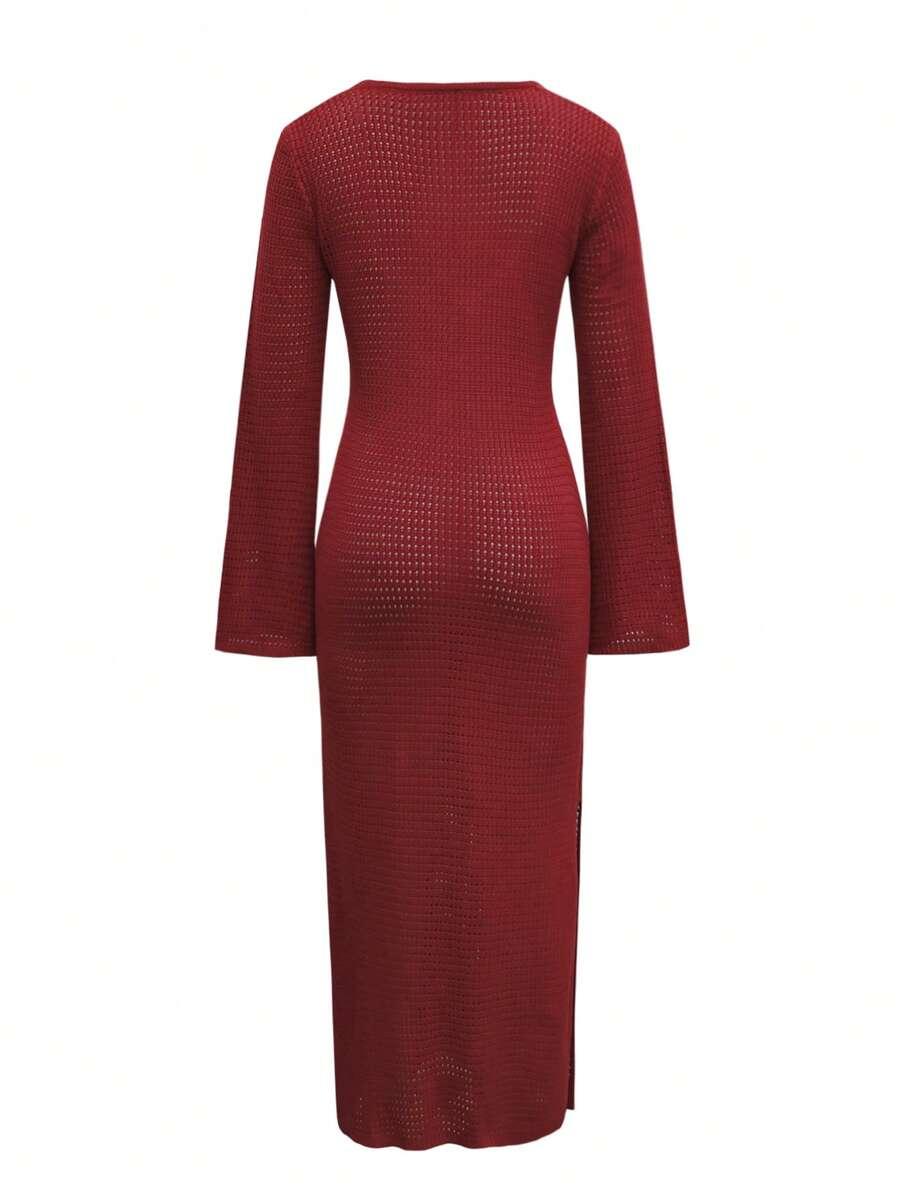 SHEIN CZERWONA SUKIENKA DŁUGI RĘKAW S06__L