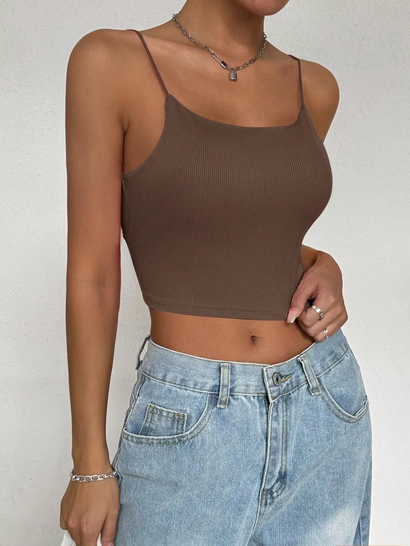 SHEIN BRĄZOWY PRĄŻKOWANY TOP S06__M