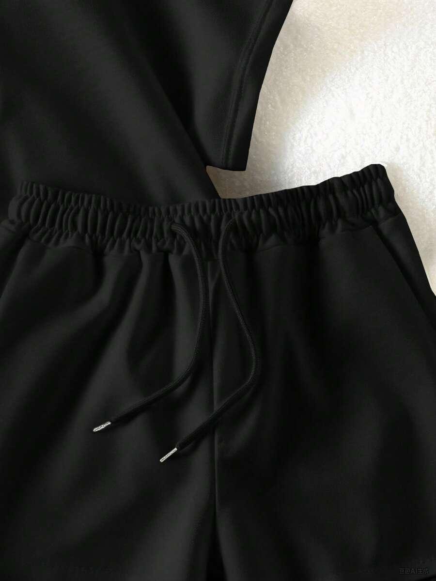 SHEIN CZARNA BLUZKA SPODENKI KOMPLET S06__S