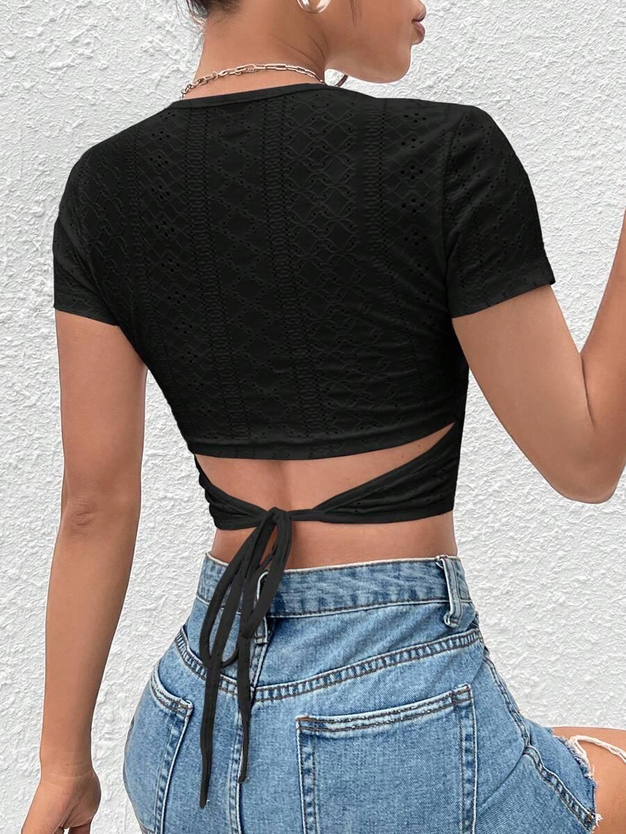 SHEIN CZARNA BLUZKA KRÓTKI RĘKAW S06__M