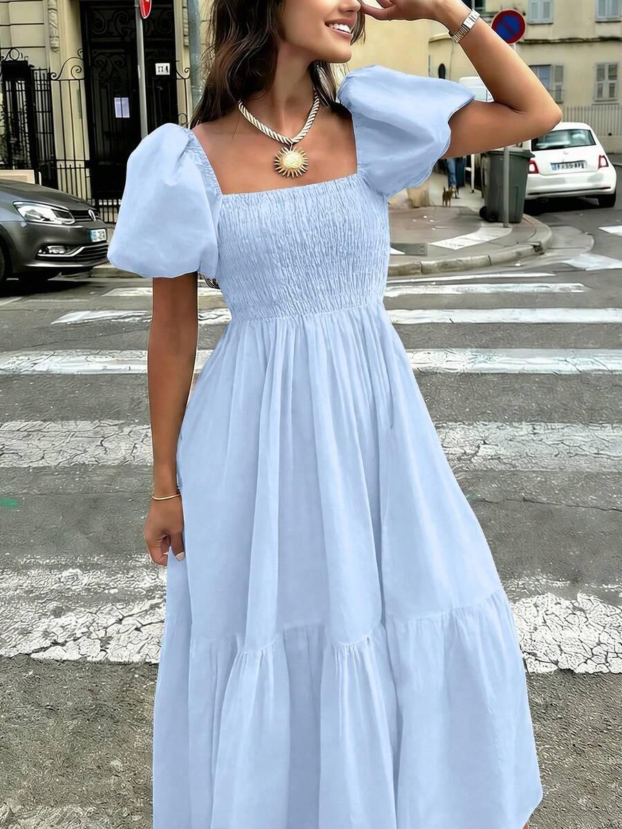 SHEIN NIEBIESKA SUKIENKA MARSZCZENIA BUFKI S06__M