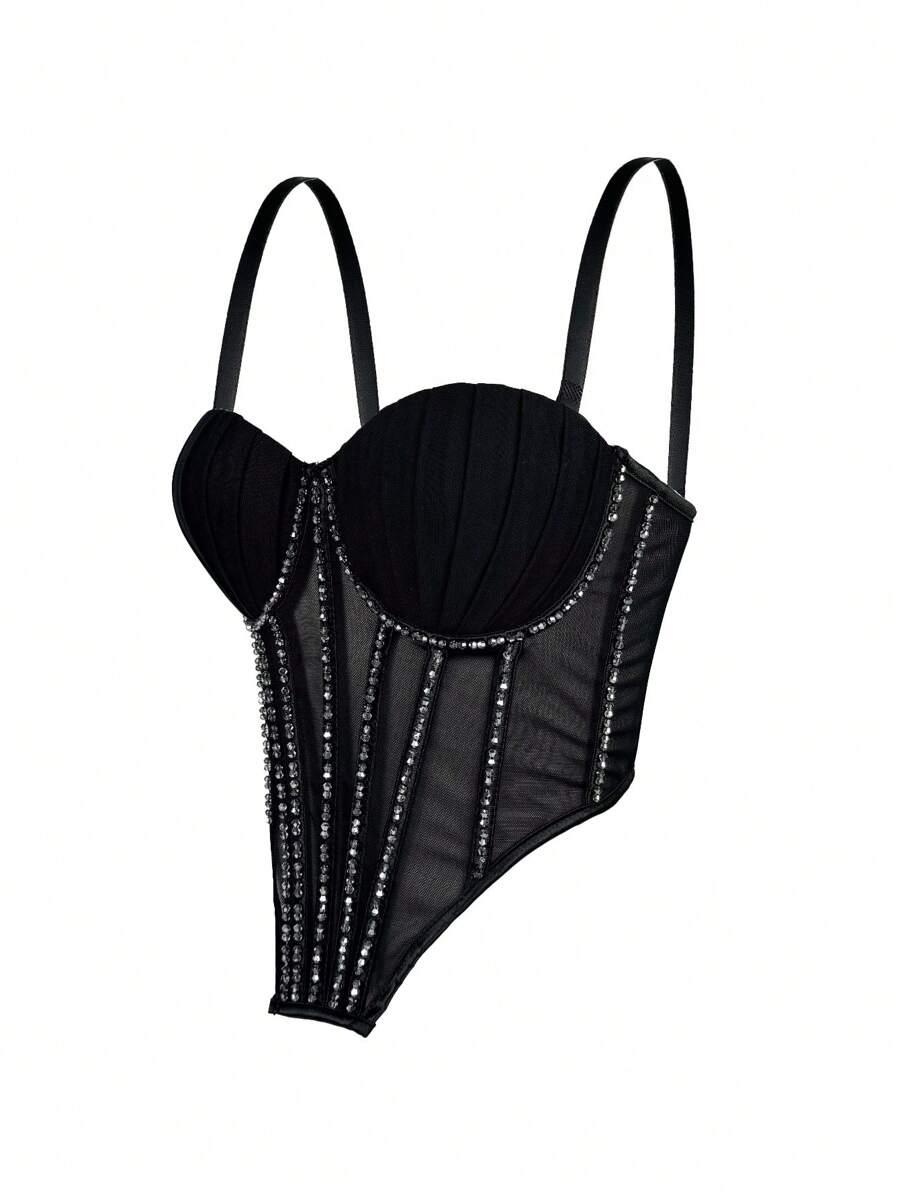 SHEIN CZARNY GORSET ZDOBIENIE S06__XS