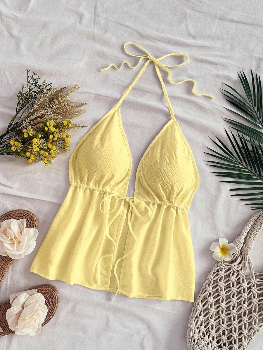 SHEIN ŻÓŁTY TOP WIĄZANIA S06__M