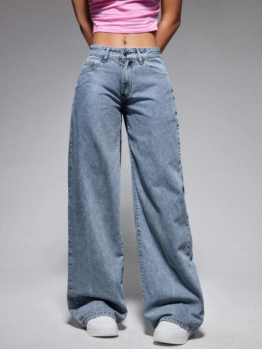 SHEIN NIEBIESKIE JEANSY SZEROKA NOGAWKA S06__S
