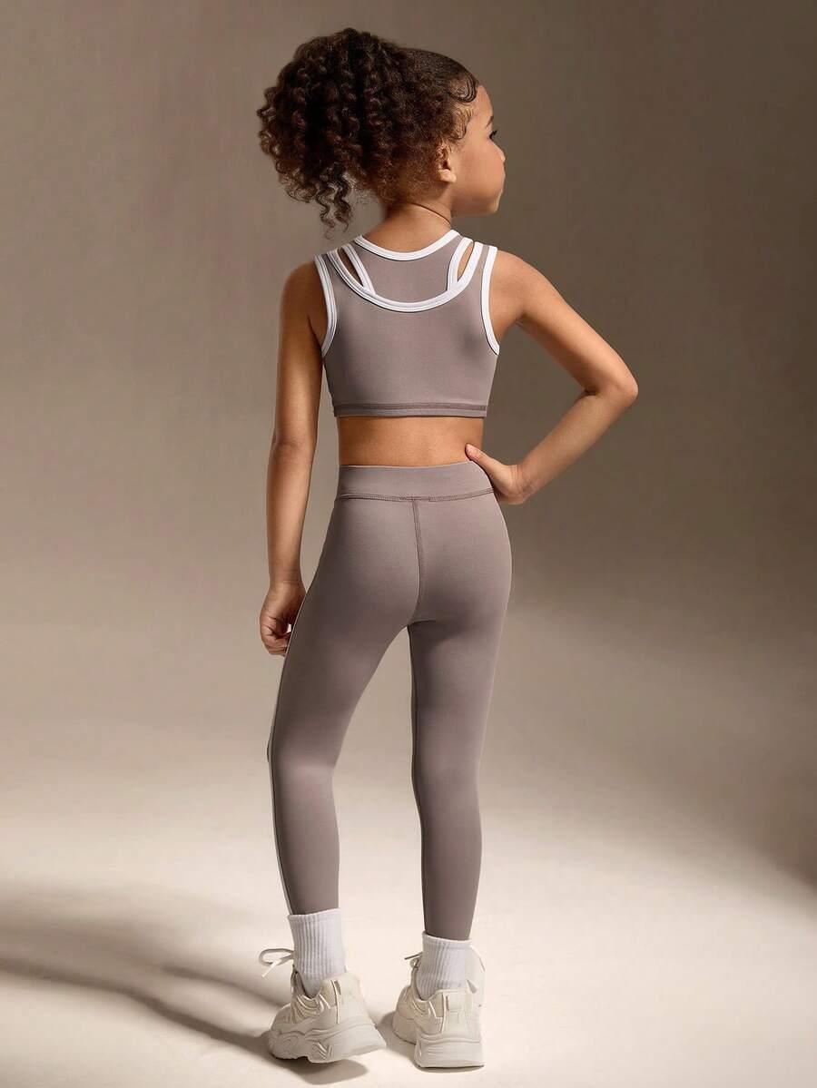 SHEIN BRĄZOWY KOMPLET LEGGINSY TOP S06__116-122