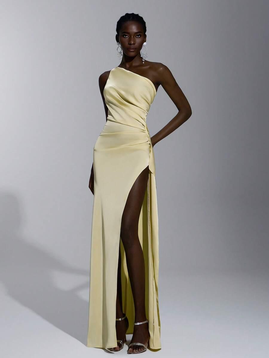 SHEIN ŻÓŁTA SATYNOWA MAXI SUKIENKA S06__L