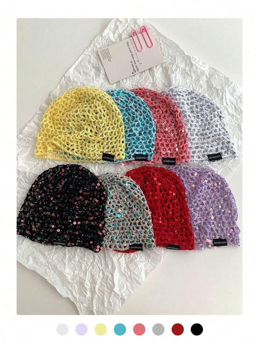 SHEIN NIEBIESKA SZYDEŁKOWANA CZAPKA CEKINY S07__23X23