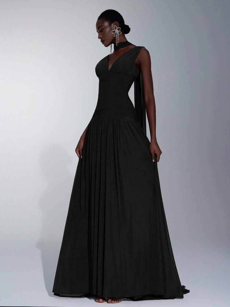 SHEIN CZARNA MAXI SUKIENKA S09__S