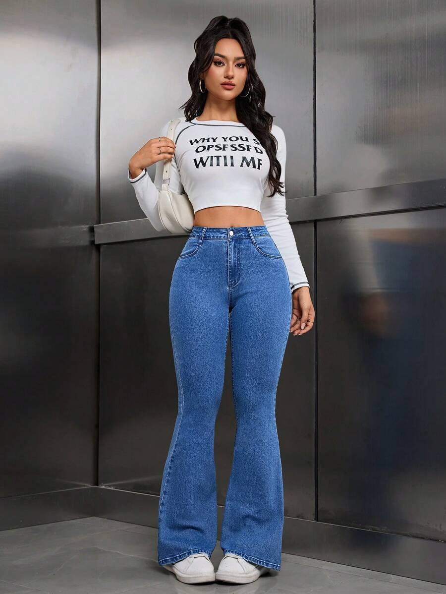 SHEIN NIEBIESKIE SPODNIE JEANS DZWONY S06__M