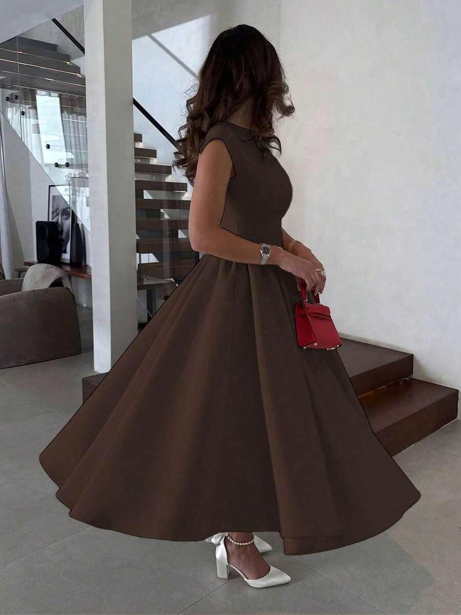 SHEIN BRĄZOWA SUKIENKA KRÓTKI RĘKAW S06__XS