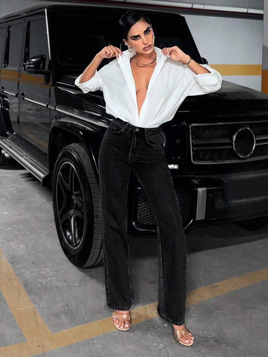 SHEIN CZARNE SPODNIE JEANS S06__L