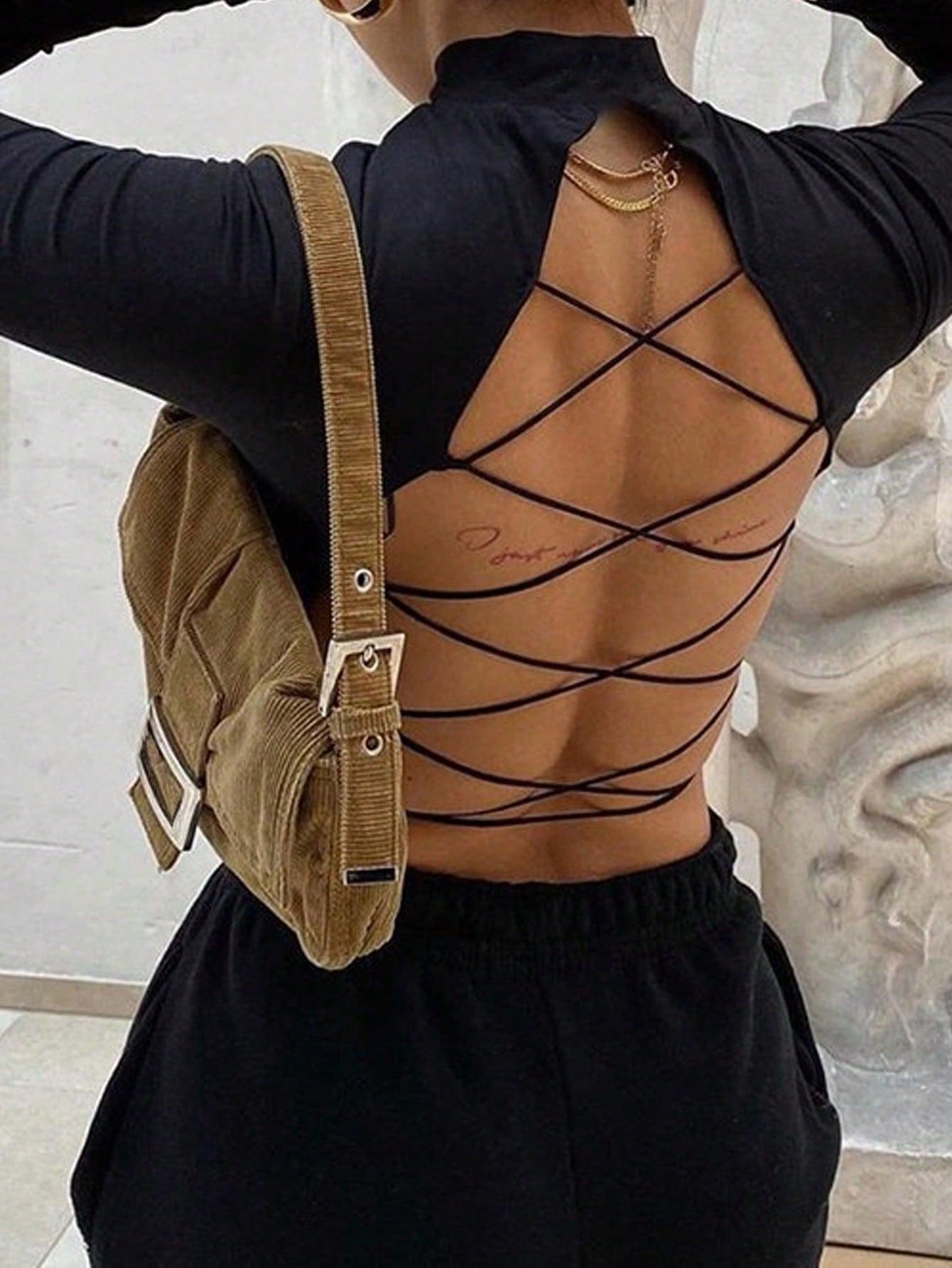 SHEIN CZARNY TOP WIĄZANIE S06__XL
