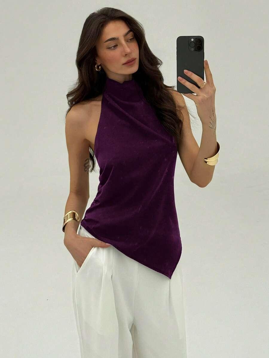 SHEIN FIOLETOWY TOP STÓJKA S09__XS