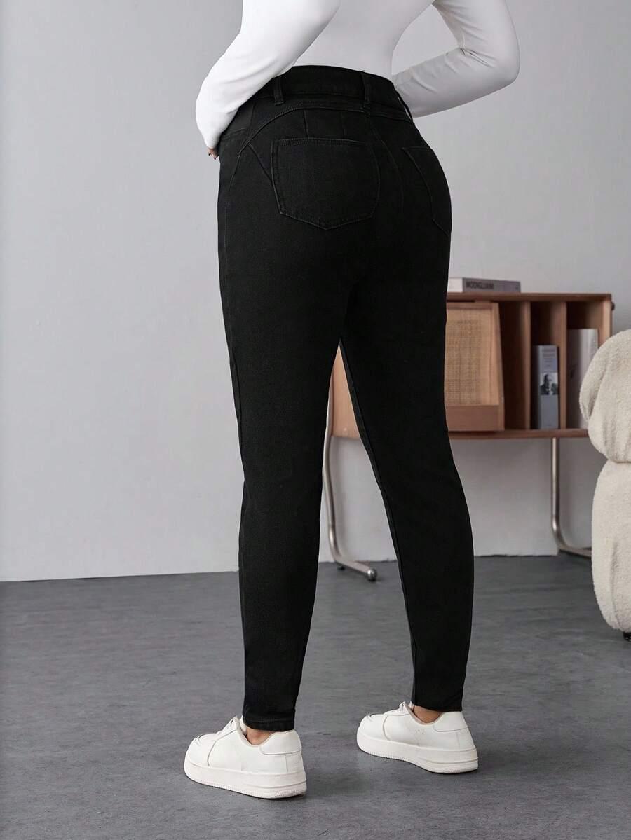 SHEIN CZARNE OCIEPLANE SPODNIE WYSOKI STAN S06__M