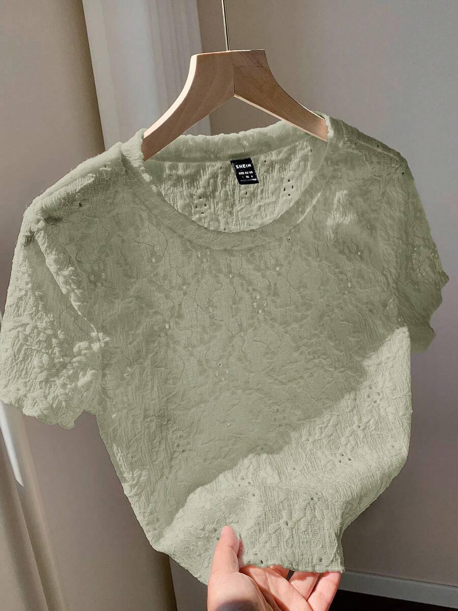 SHEIN ZIELONA BLUZKA KRÓTKI RĘKAW S09__S
