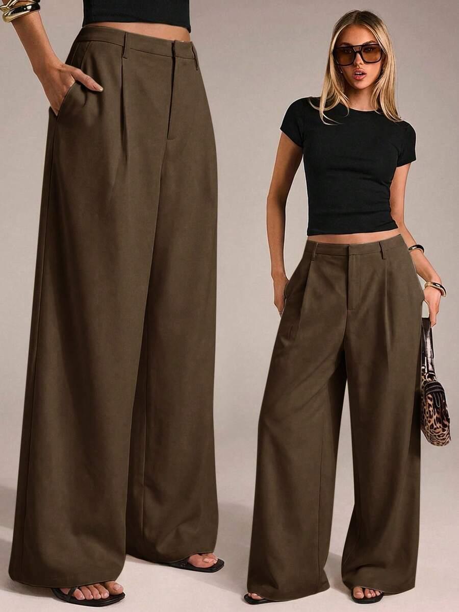 SHEIN BRĄZOWE SPODNIE WIDE LEG S06__XS