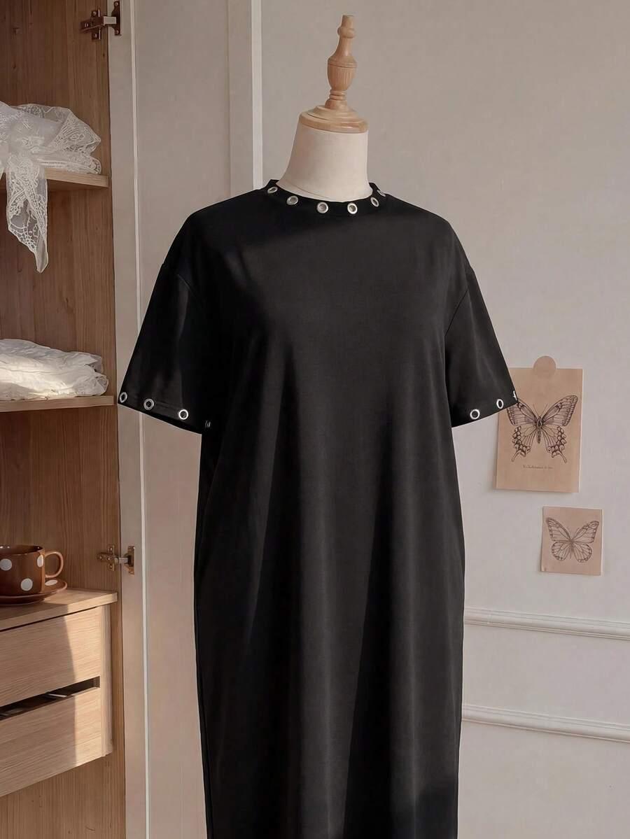 COMFORTCANA CZARNA MAXI SUKIENKA KRÓTKI RĘKAW S06__46