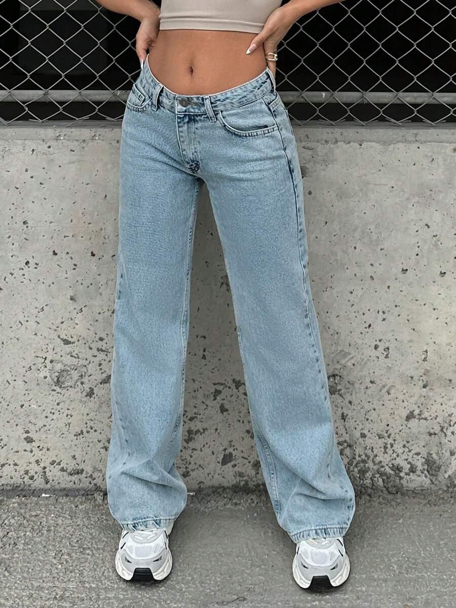 SHEIN SPODNIE JEANS Z NISKIM STANEM ZAMEK
