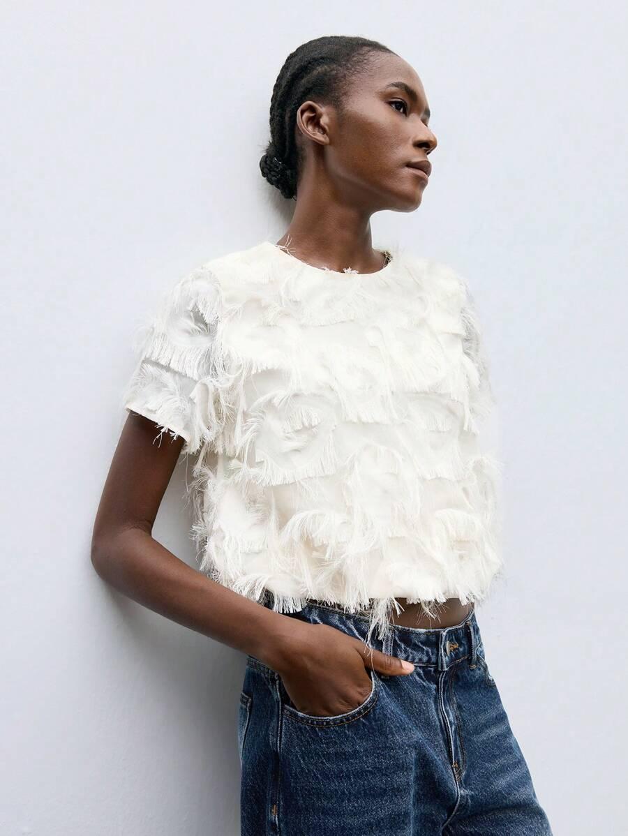 SHEIN KREMOWA BLUZKA ZDOBIENIE S06__S