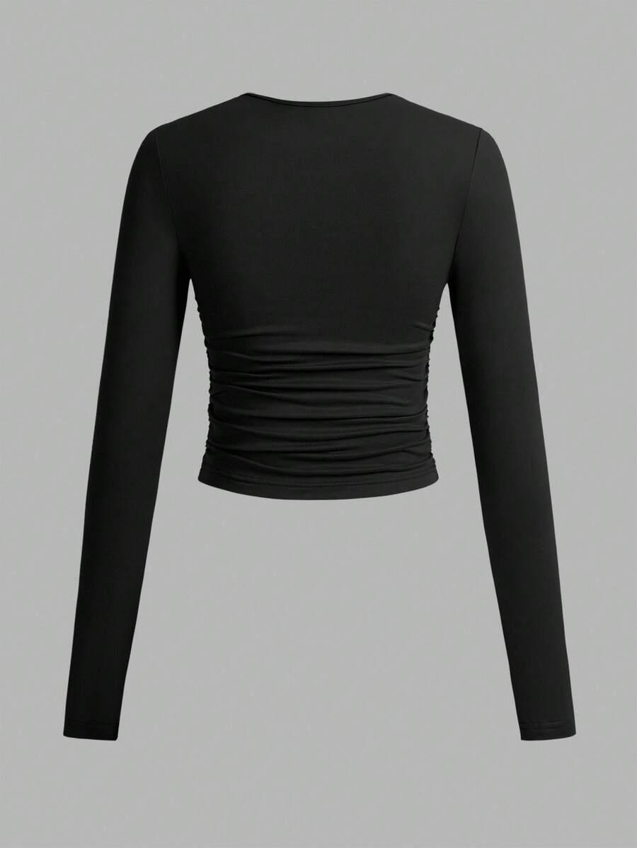 SHEIN CZARNA BLUZKA DŁUGI RĘKAW MARSZCZENIA 3 PACK S06__S
