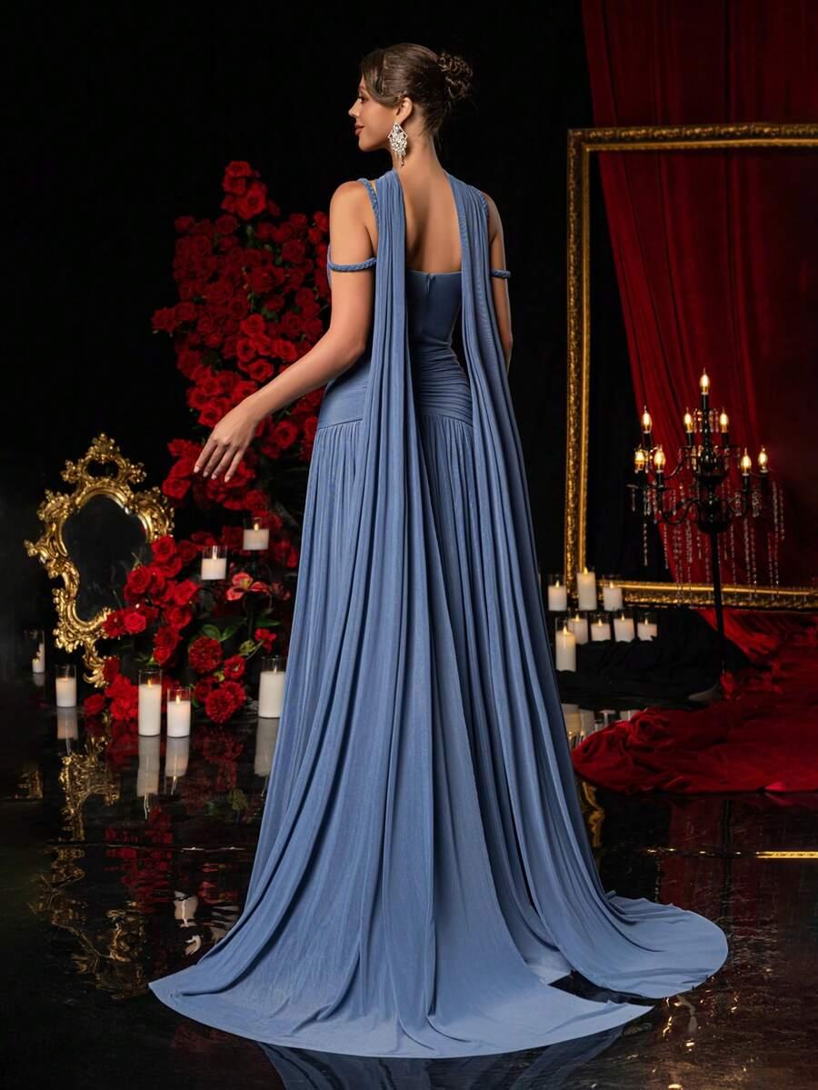 GLAMRAE NIEBIESKA MAXI SUKIENKA ZDOBIENIE S06__L