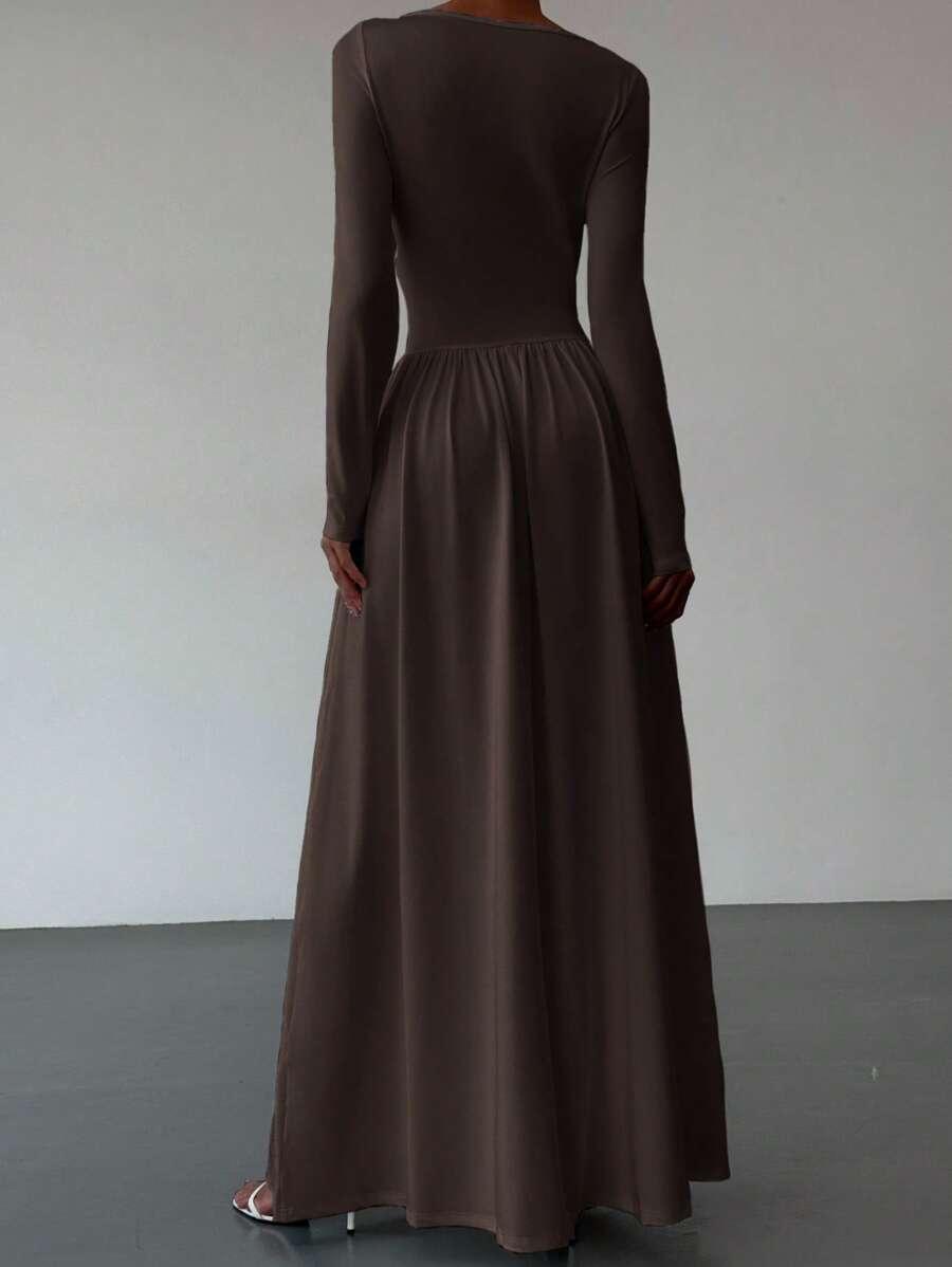 SHEIN BRĄZOWA MAXI SUKIENKA S06__M
