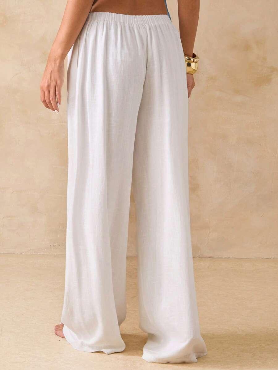 SHEIN BIAŁE SPODNIE WIĄZANIE S09__S