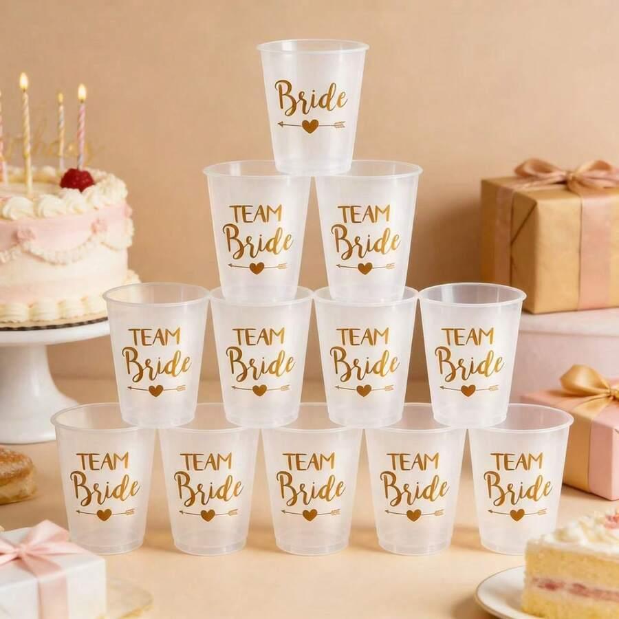 SHEIN PLASTIKOWE KUBKI NAPIS BRIDE TEAM 12-PACK S07__