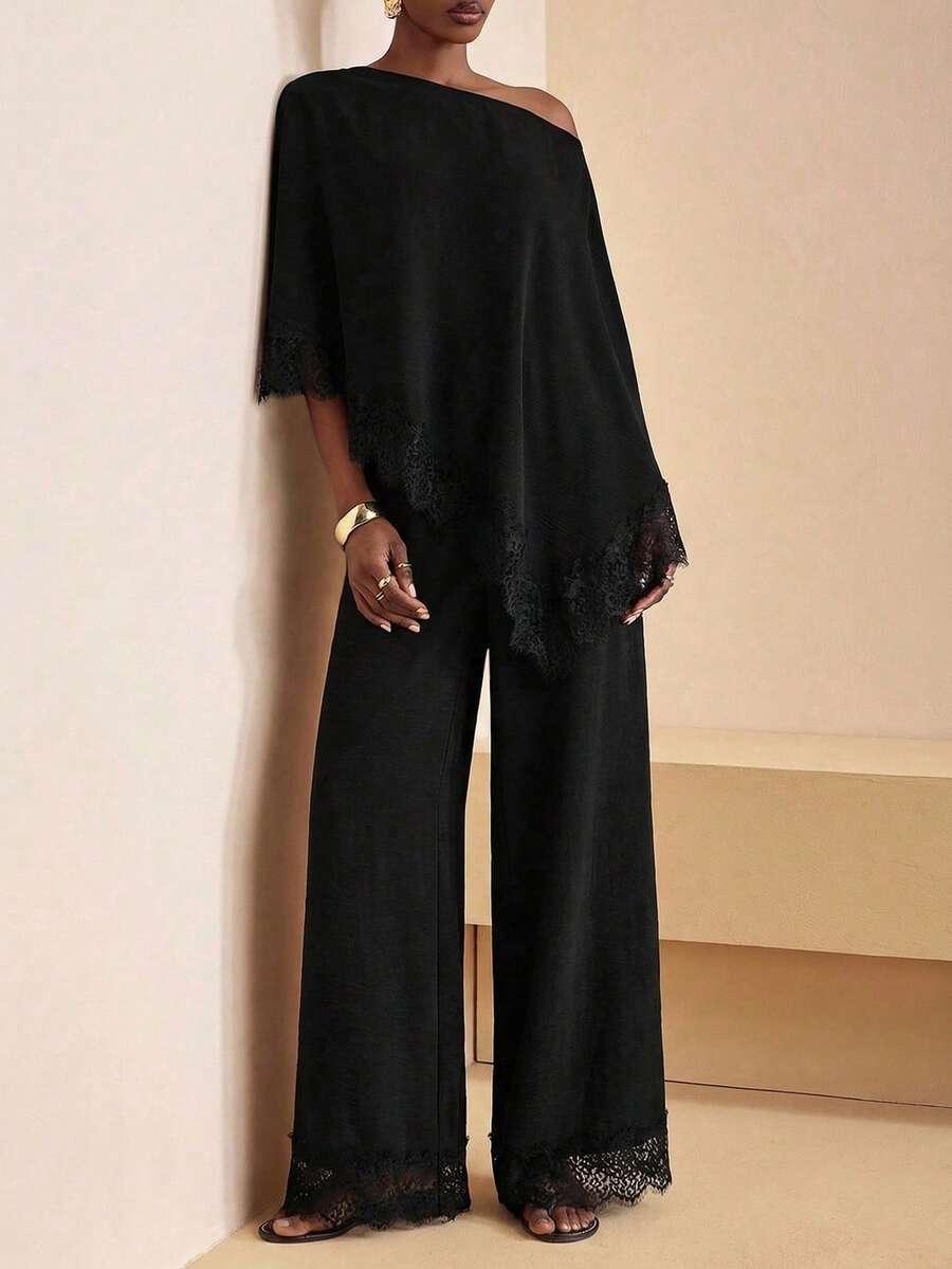 SHEIN CZARNA BLUZKA KORONKA S06__M