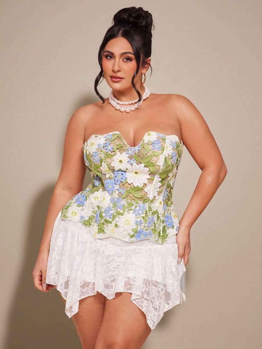 SHEIN BIAŁY GORSETOWY TOP WZÓR KWIATY PK01__48