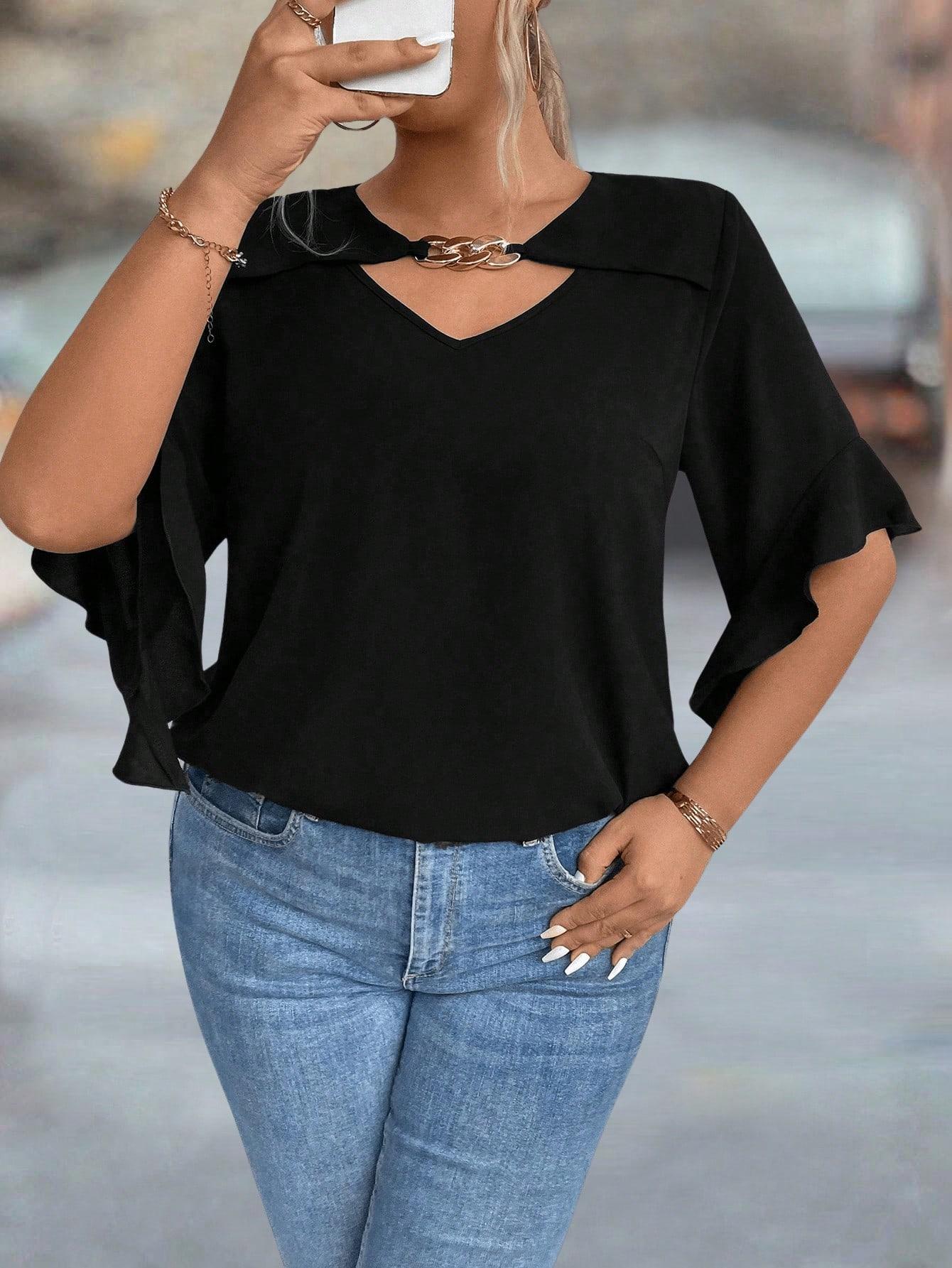 SHEIN CZARNA BLUZKA FALBANA S06__XXL