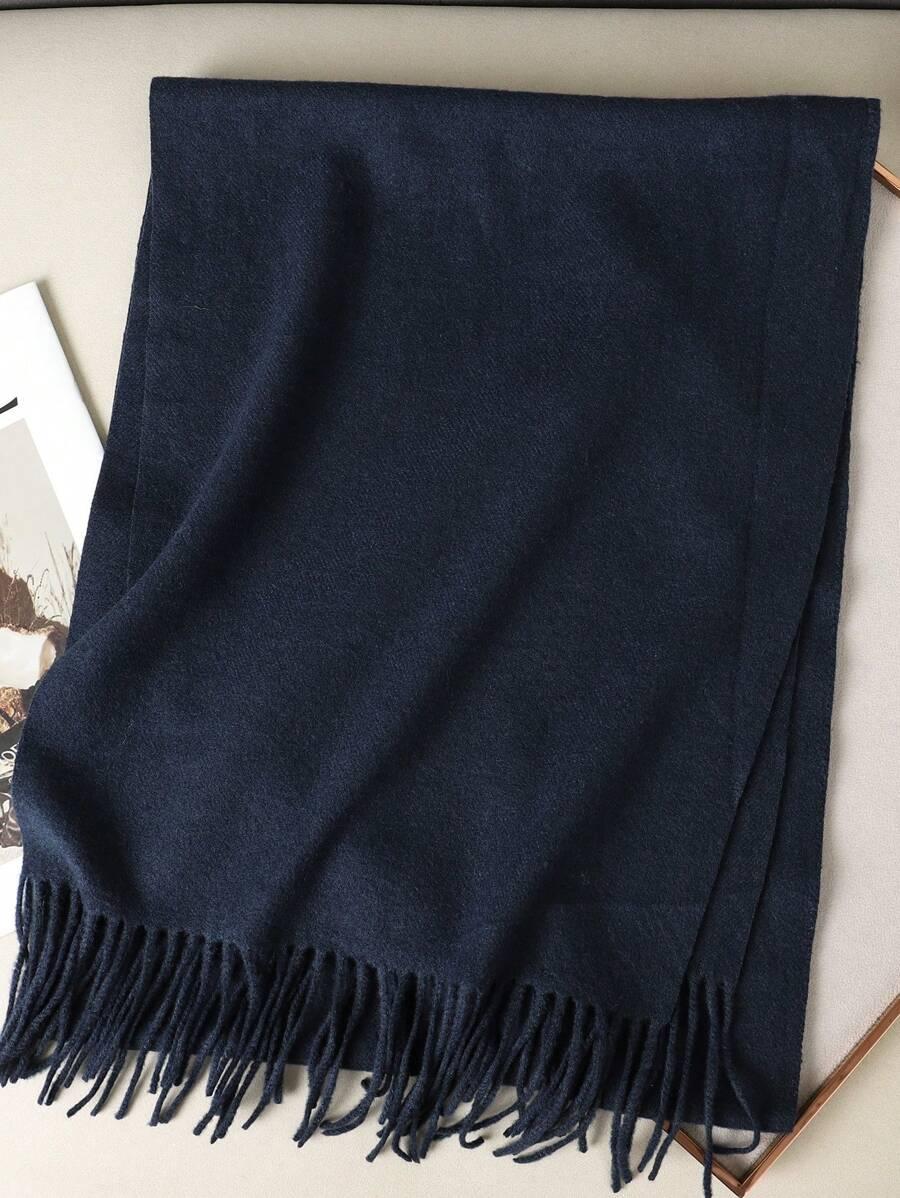 SHEIN GRANATOWY SZALIK FRĘDZLE W01__180CM
