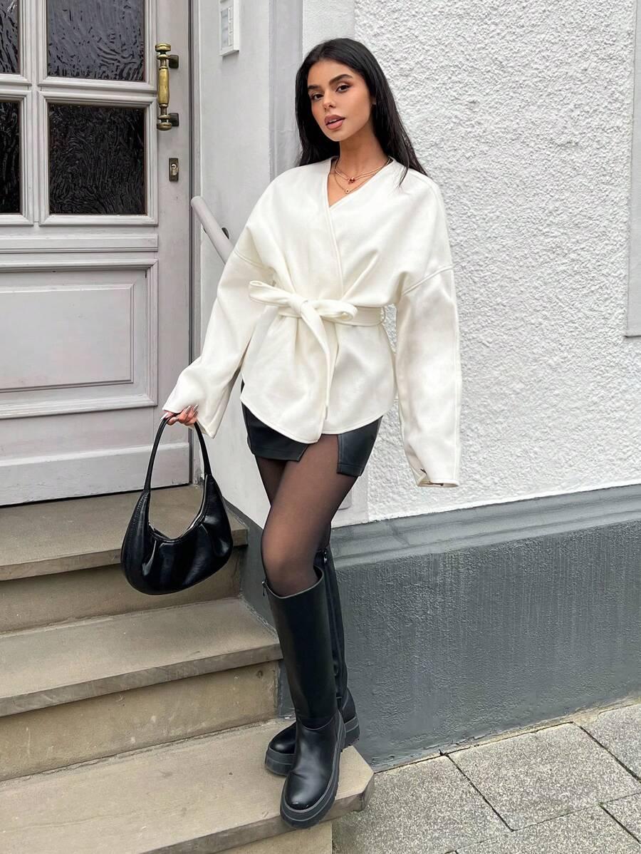 SHEIN BIAŁY KLASYCZNY PŁASZCZ S06__XS