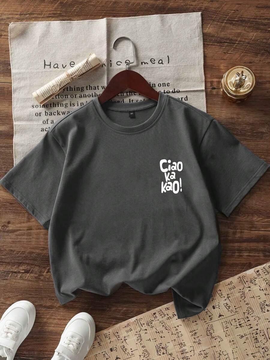 SHEIN SZARY T-SHIRT NAPIS CIAO KA KAO PK01__122/128