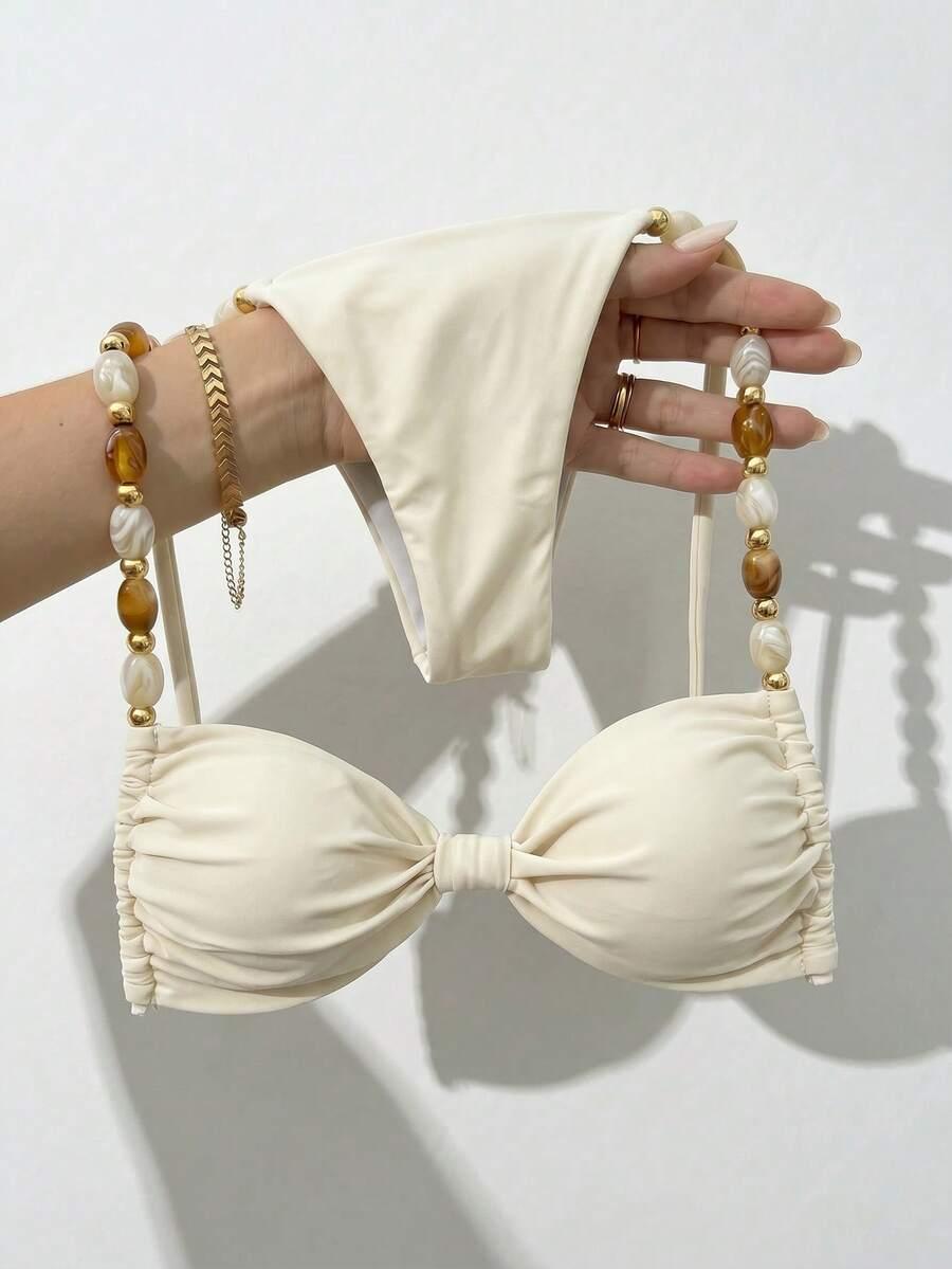 SHEIN KREMOWY DWUCZĘŚCIOWY STRÓJ KĄPIELOWY S09__M