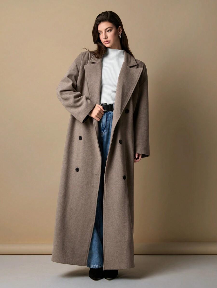 SHEIN BEŻOWY DŁUGI PŁASZCZ W01__M