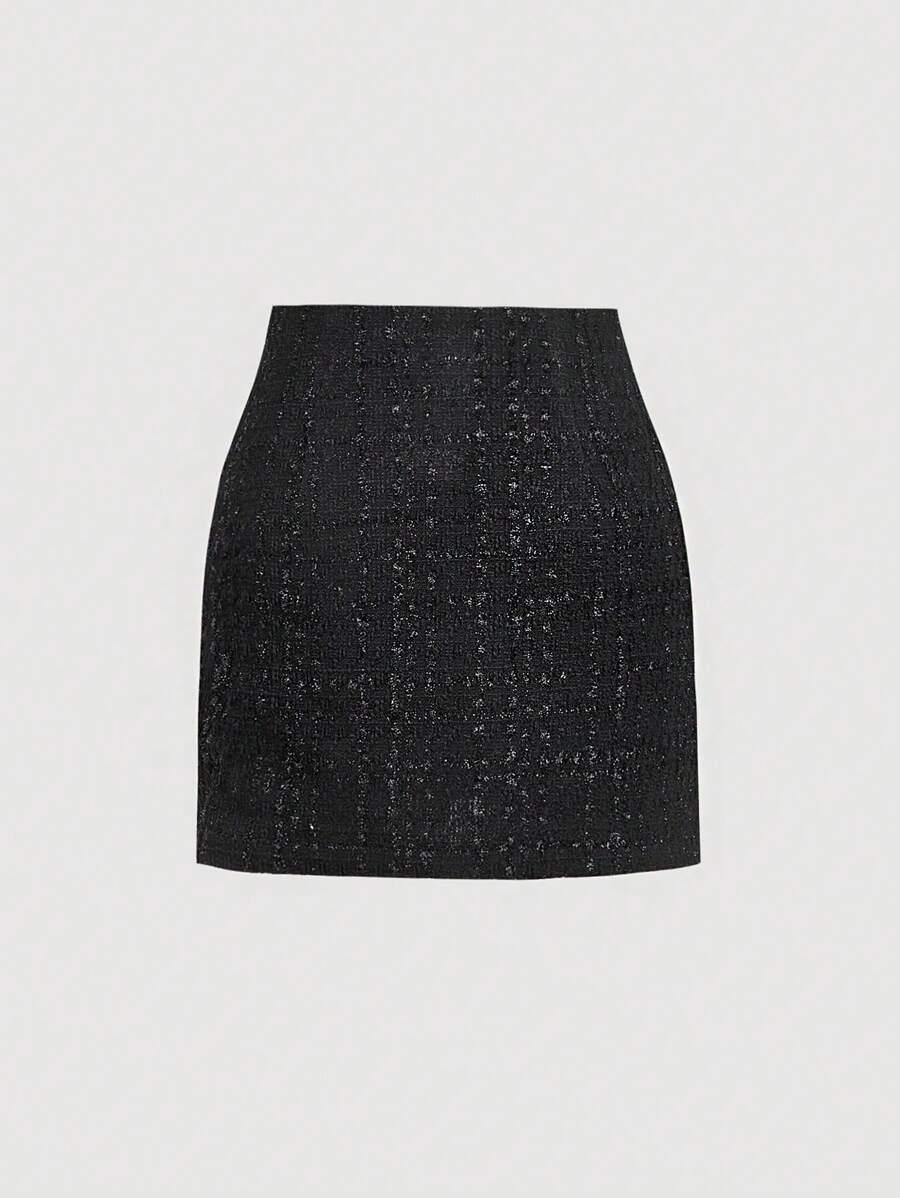SHEIN CZARNA SPÓDNICA GUZIKI S06__S