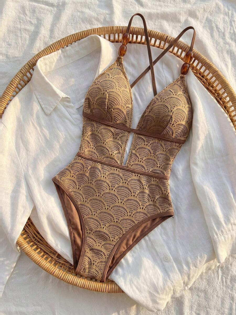 SHEIN JEDNOCZĘŚCIOWY STRÓJ KĄPIELOWY TEKSTURA S09__L
