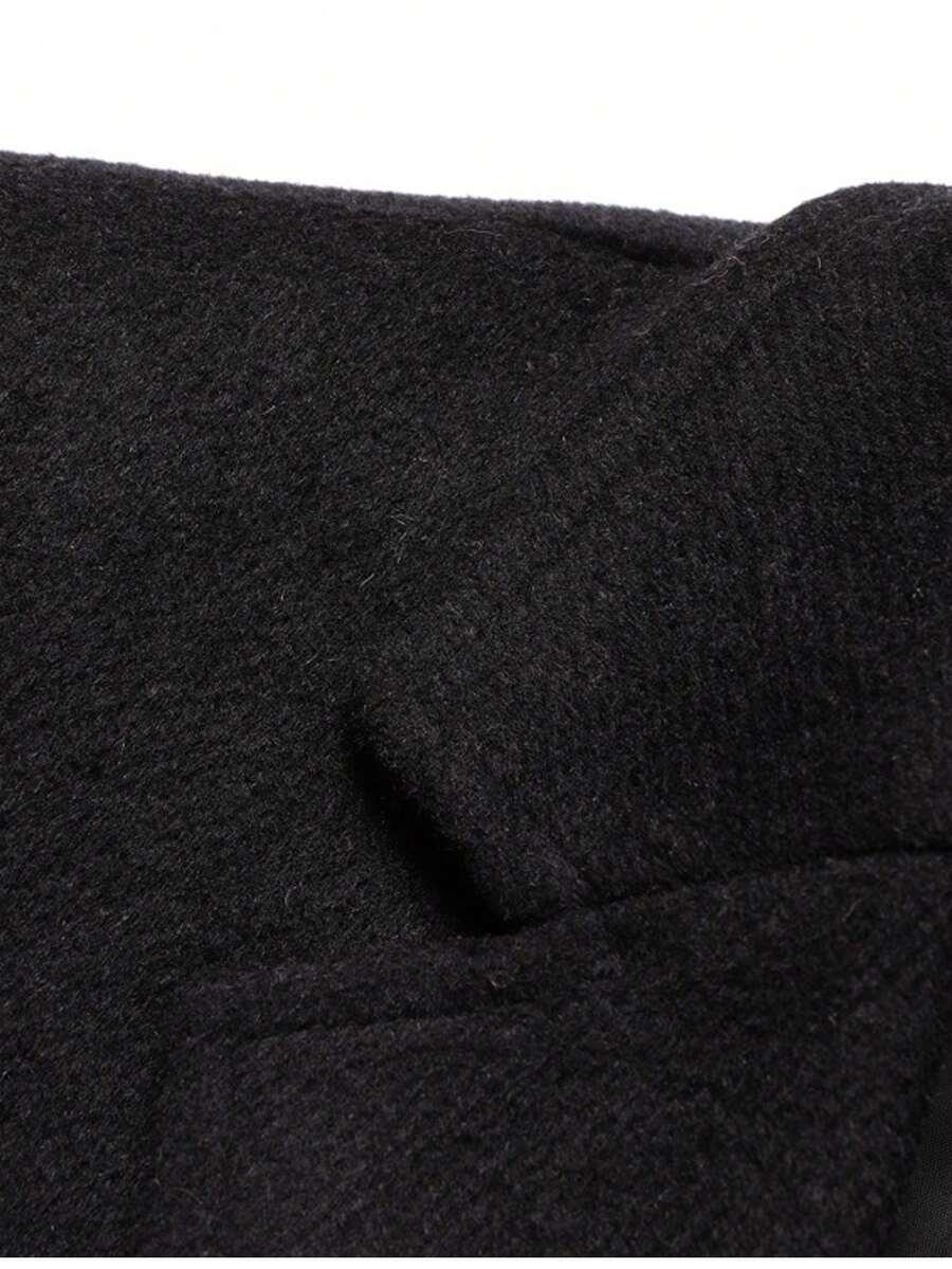 SHEIN KLASYCZNY CZARNY PŁASZCZ Z DOMIESZKĄ WEŁNY W01__L