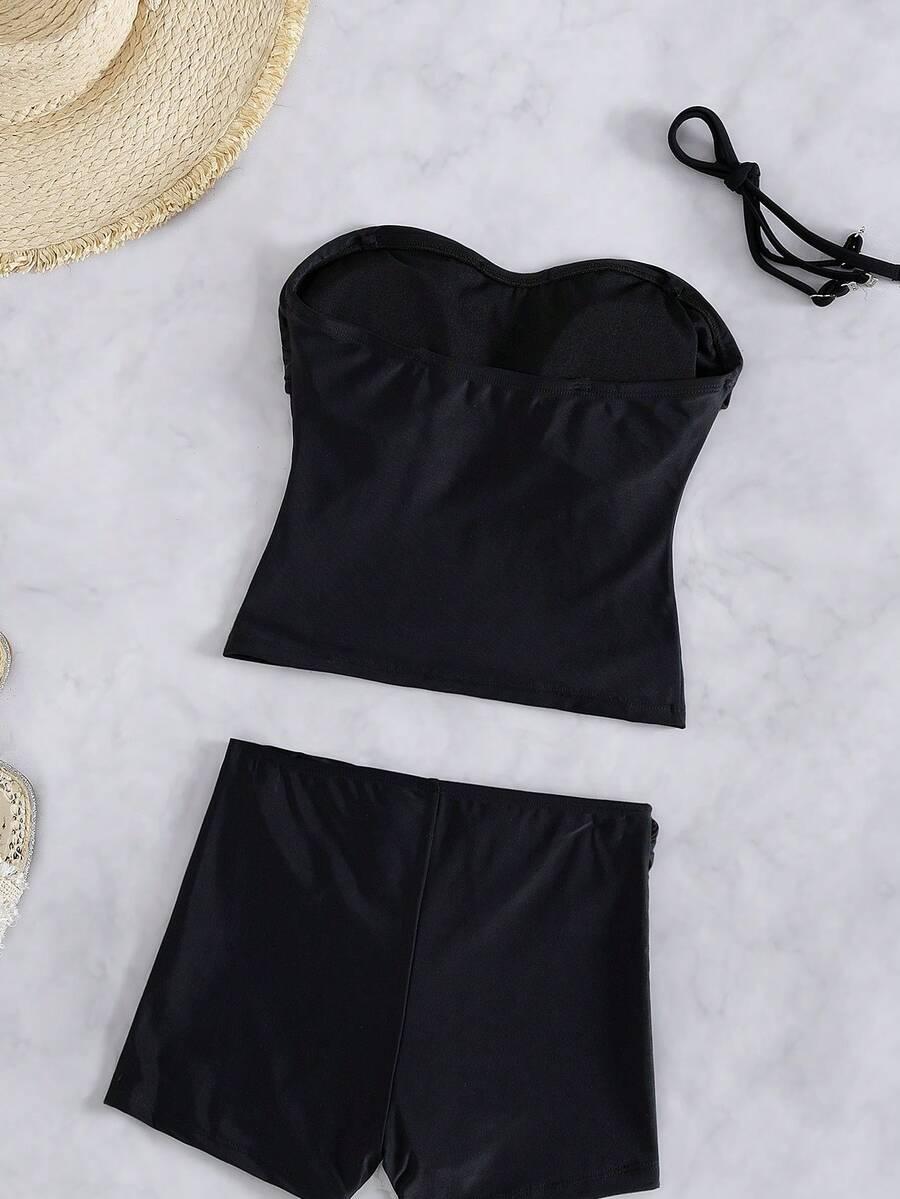 SHEIN CZARNY STRÓJ KĄPIELOWY DWUCZĘŚCIOWY S09__M