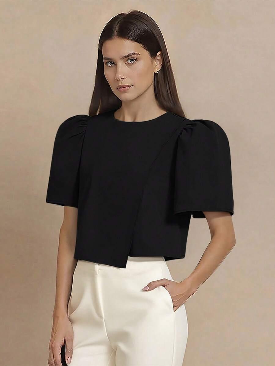 SHEIN CZARNA BLUZKA BUFKI ASYMETRIA PK01__S