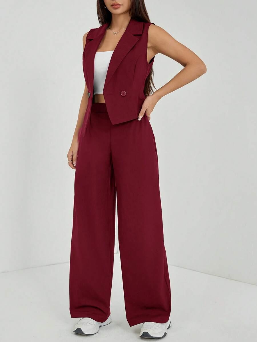 SHEIN CZERWONY KOMPLET KAMIZELKA SPODNIE S06__S