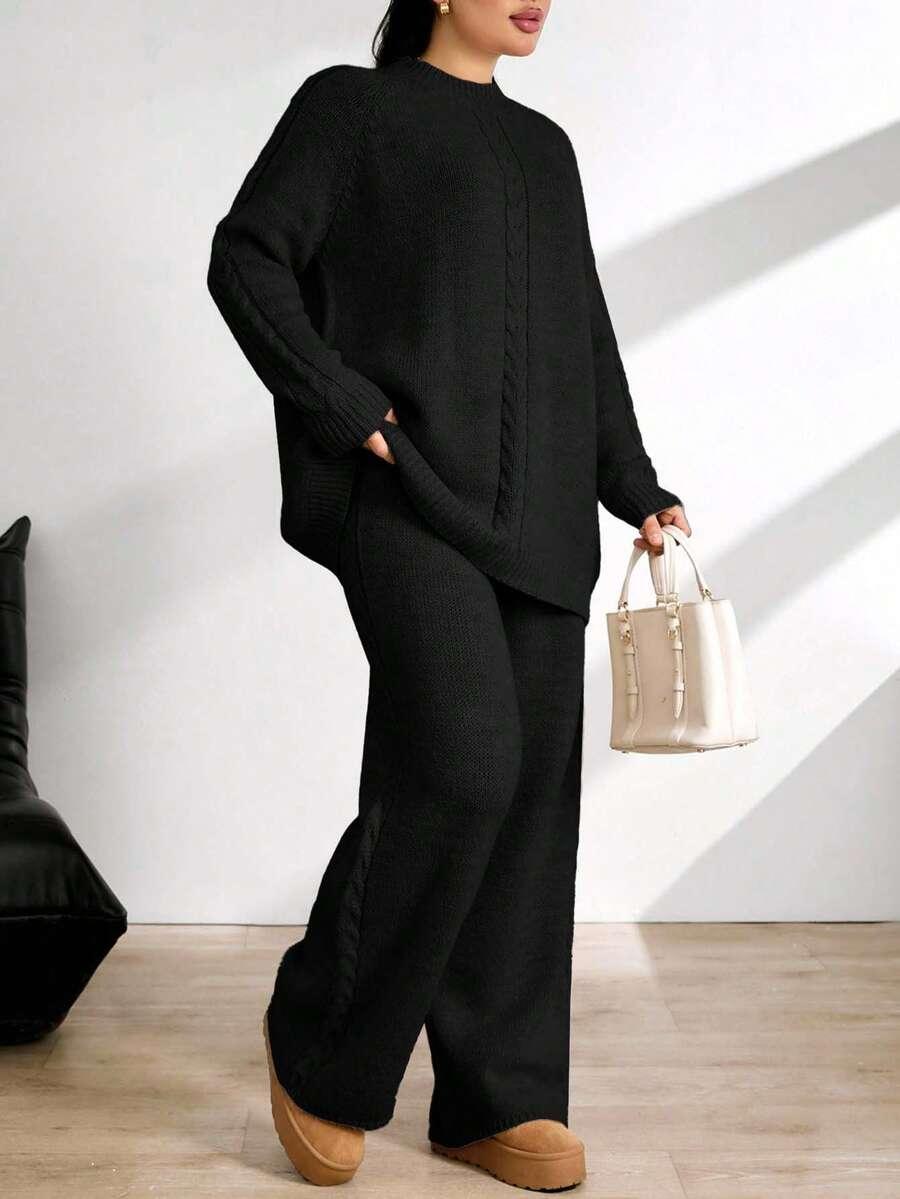 SHEIN CZARNY KOMPLET SWETER SPODNIE S06__46