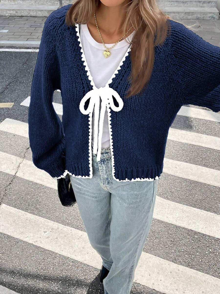 SERISSE GRANATOWY SWETER NARZUTKA WIĄZANE S06__M