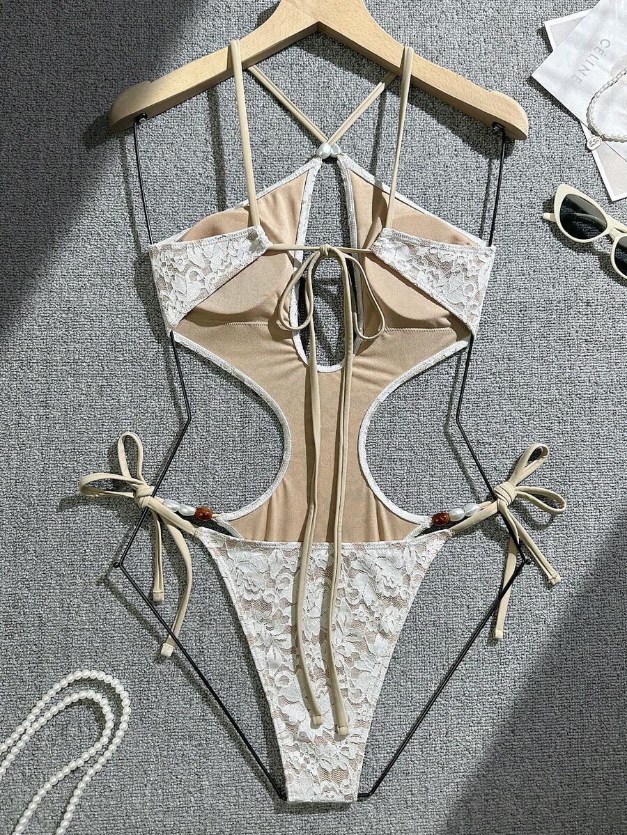 SHEIN JEDNOCZĘŚCIOWY STRÓJ KĄPIELOWY KORONKA S09__XS
