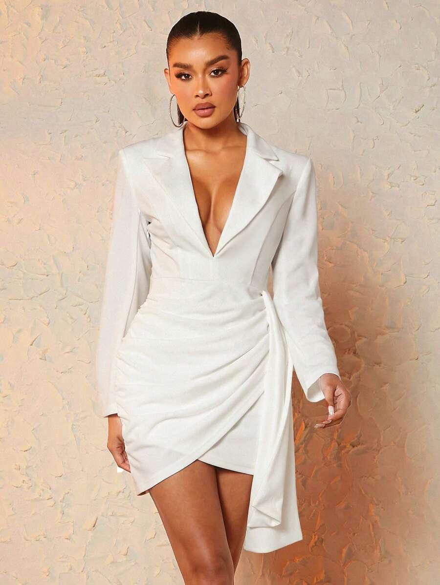 SHEIN BIAŁA MINI SUKIENKA DŁUGI RĘKAW S06__L