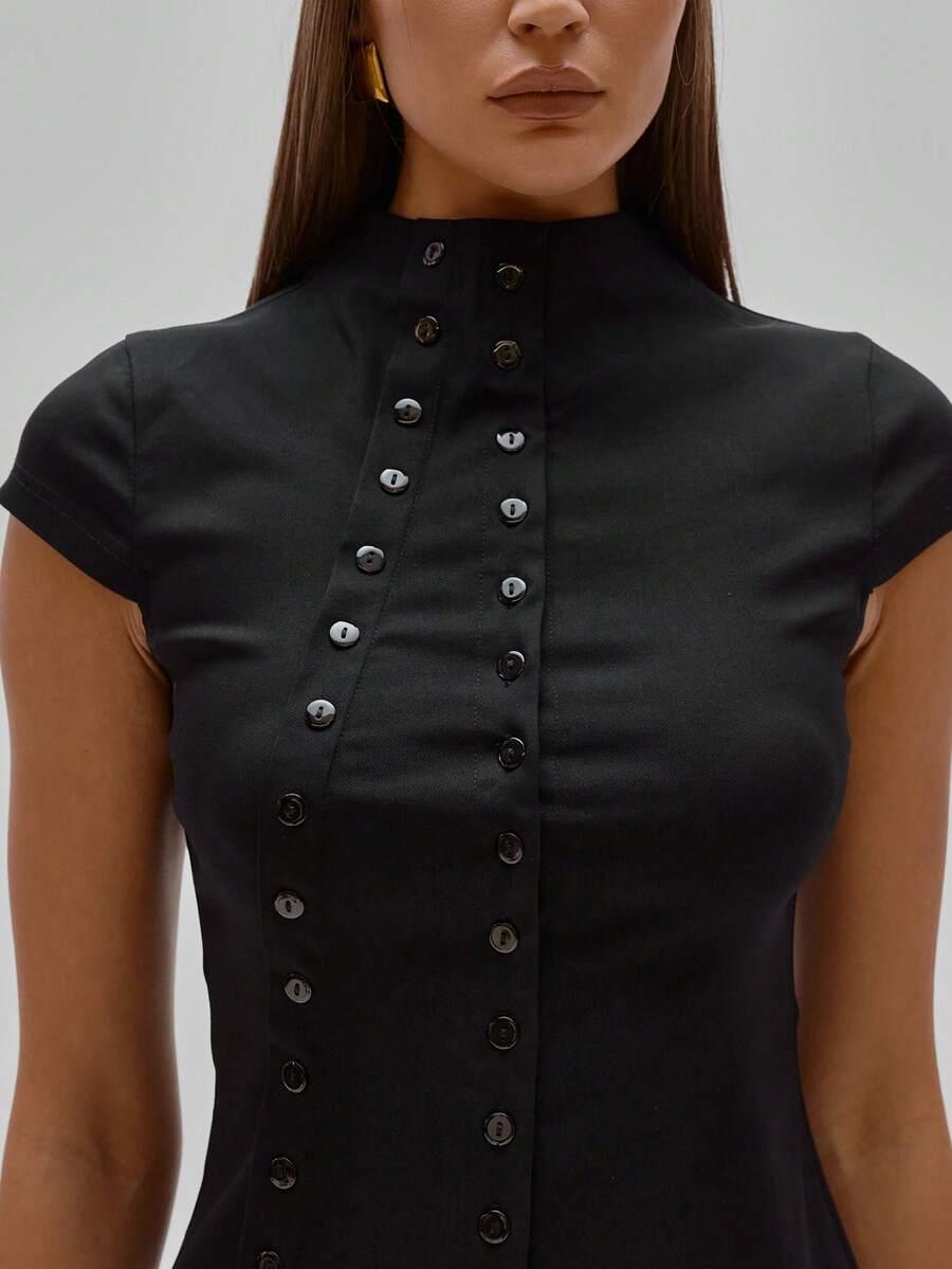 MUSERA CZARNA MINI SUKIENKA GUZIKI S06__M