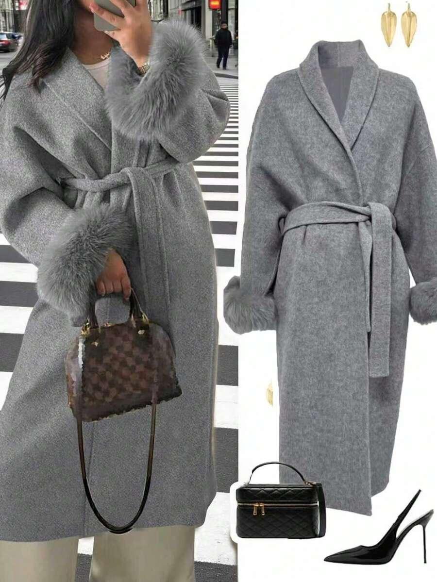 SHEIN SZARY KLASYCZNY PŁASZCZ W01__S