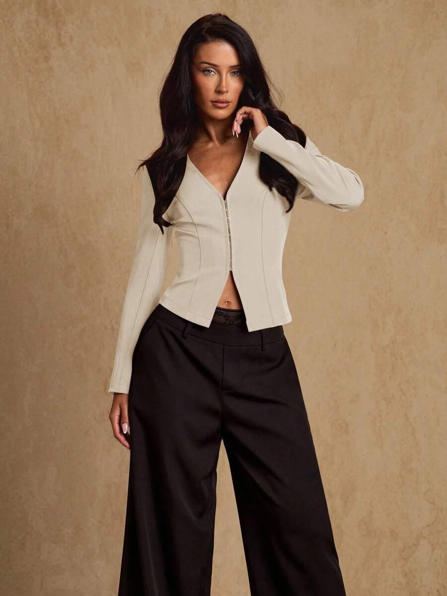 SHEIN BEŻOWA ROZPINANA BLUZKA S06__L
