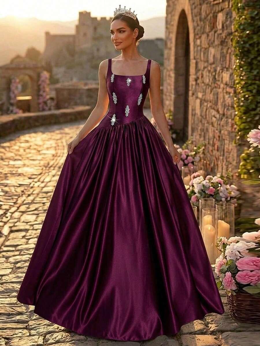 GLAMRAE FIOLETOWA MAXI SUKIENKA ZDOBIENIE S09__M